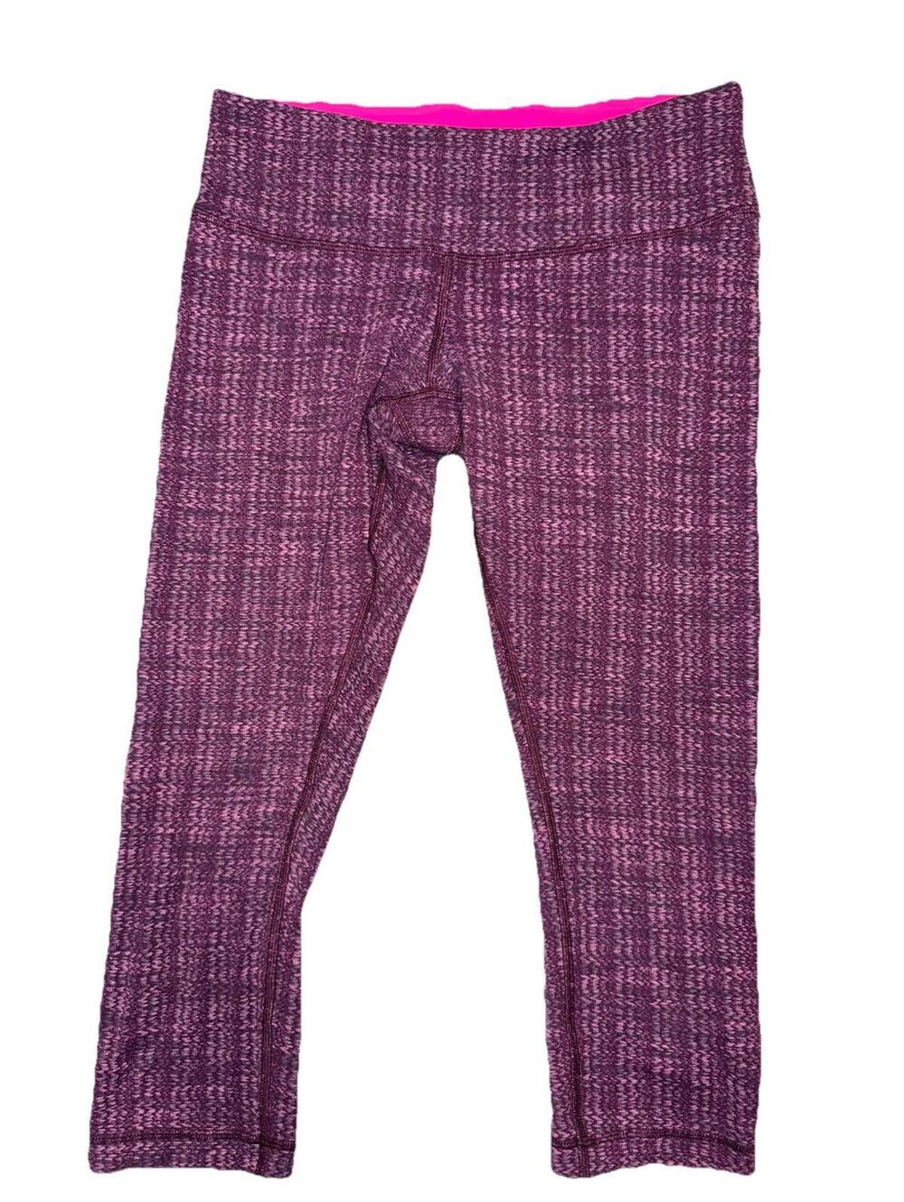 Lululemon Womens Wunder Under Cropped Leggings  Size 8 fall pink maroon pattern